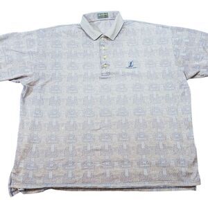 Descente Golf Mauna Lani Polo Shirt Mens XXL Golf Blue Purple Geometric READ